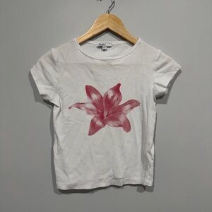 Elegant White Tee with Pink Floral Design